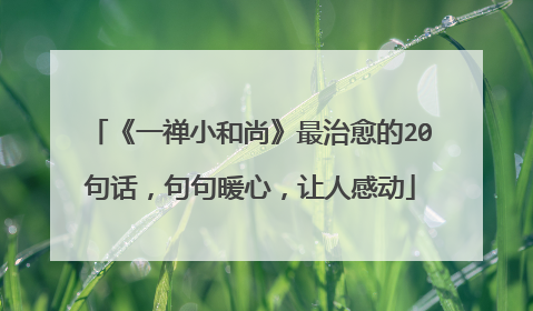 《一禅小和尚》最治愈的20句话,句句暖心,让人感动