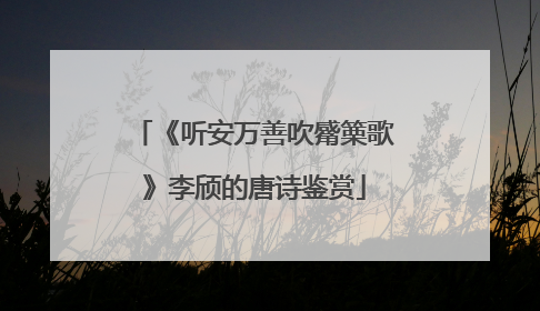 《听安万善吹觱篥歌》李颀的唐诗鉴赏