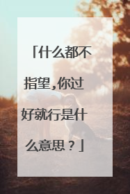 什么都不指望,你过好就行是什么意思？