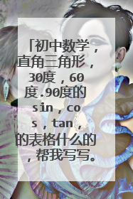 初中数学，直角三角形，30度，60度.90度的sin，cos，tan，的表格什么的，帮我写写。