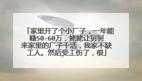 家里开了个小厂子,一年能赚50-60万,姥姥让舅舅来家里的厂子干活,我家不缺工人。然后受工伤了,很
