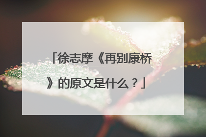 徐志摩《再别康桥》的原文是什么？