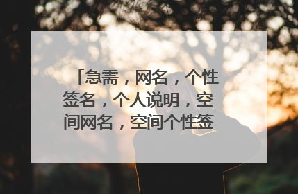 急需，网名，个性签名，个人说明，空间网名，空间个性签名，空间个人说明，不要非主流的谢谢