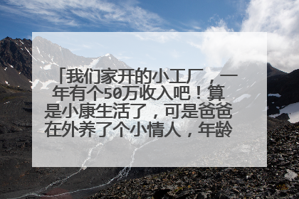 我们家开的小工厂,一年有个50万收入吧!算是小康生活了,可是爸爸在外养了个小情人,年龄跟我差不多,