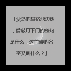 贾岛的鸟宿池边树,僧敲月下门的整句是什么,这首诗的名字又叫什么?