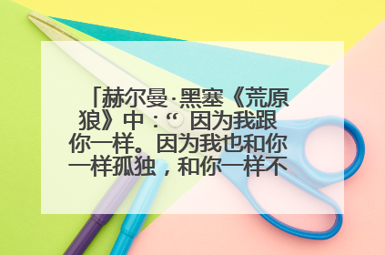 赫尔曼·黑塞《荒原狼》中：“ 因为我跟你一样。因为我也和你一样孤独，和你一样不能爱生活，不能